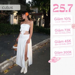 Set áo ống phối 2 dây kiểu và chân váy dài xẻ tà nhún sườn có dây | KRIXI SET - CLÉLIE