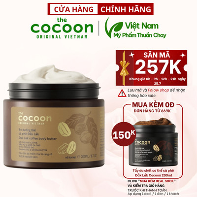 Bơ dưỡng thể cà phê đắk lắk cocoon 200ml thuần chay