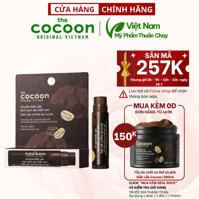 Cà phê đắk lắk làm sạch da chết môi cocoon 5g - tẩy da chết môi - Thuần Chay