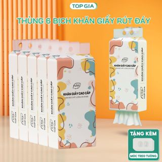 Khăn giấy rút Top Gia Thùng 6 bịch treo tường đa sắc 1280 tờ, dập vân 4D, siêu dai và mềm mịn