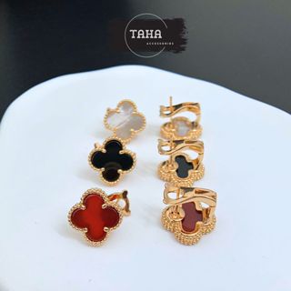  Khuyên tai cao cấp Van cỏ 4 lá bản 1.5cm chuôi kẹp mạ vàng  bạch kim phụ kiện thời trang TAHA Accessories 