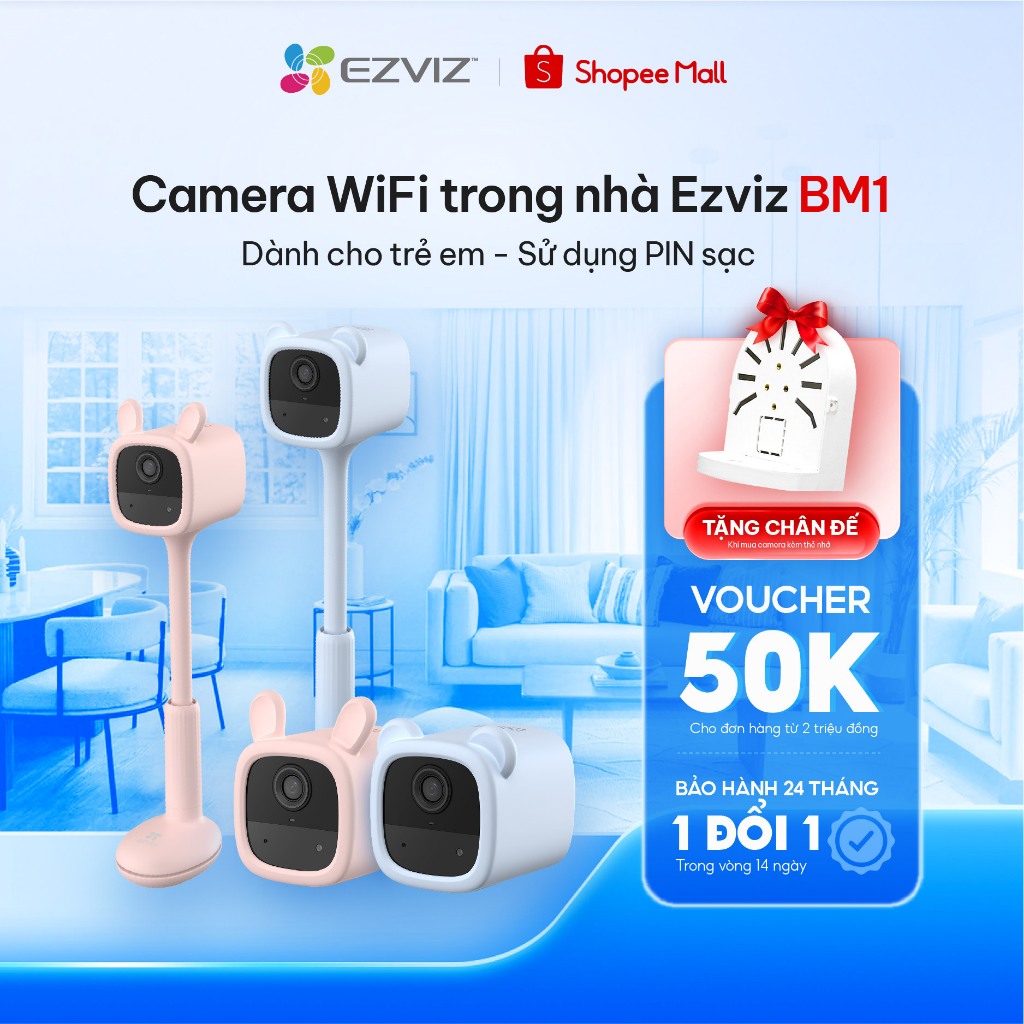 Camera Baby EZVIZ BM1, FHD 1080P, Pin Sạc & Wi-fi, Hồng Ngoại Vô Hình