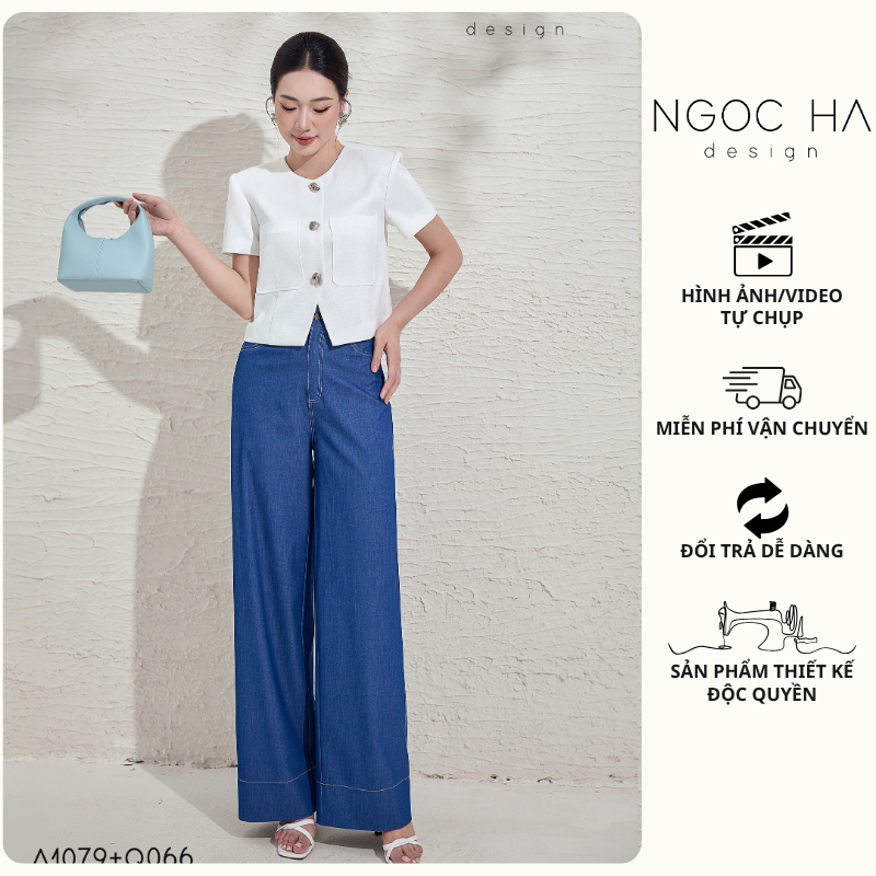 Quần Jeans Nữ Ống Suông Kelly pants_ Quần Bò Suông Màu Xanh NGOC HA Design Q066