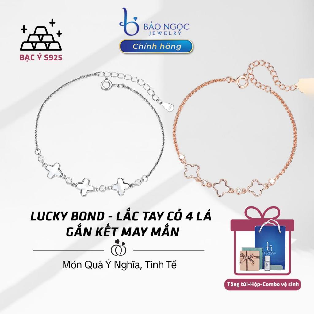 Lắc tay bạc 925 Lucky Bond cỏ 4 lá gắn kết may mắn, Vòng tay bạc nữ cỏ 4 lá, Lắc tay bạc nữ- LT3074