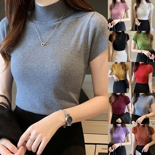  Áo len nữ áo len tay ngắn cổ 3 phân chất len mềm mịn màu đen trắng be pc Hàn Quốc basic 