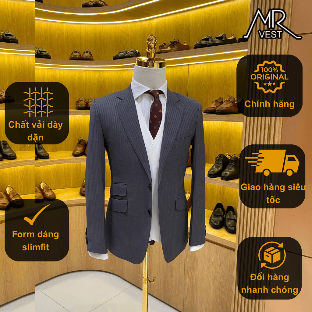Bộ Suit nam thiết kế cao cấp xám kẻ chìm MRVEST264