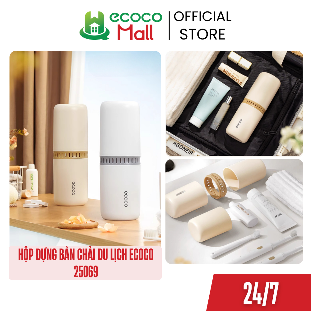 Hộp đựng bàn chải du lịch ECOCO cao cấp thế hệ mới, tích hợp cốc súc miệng, để kem đánh răng, khăn mặt, nhỏ gọn tiện lợi