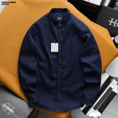 [KHÔNG NGÂM] Áo sơ mi nam Heboz denim cổ trụ 3M, sơ mi denim nam dài tay basic - 00002771