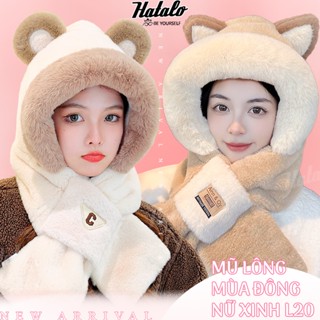 Mũ lông nữ trùm đầu tai gấu mùa đông Nón len beanie nhiều màu sắc thời trang dễ thương