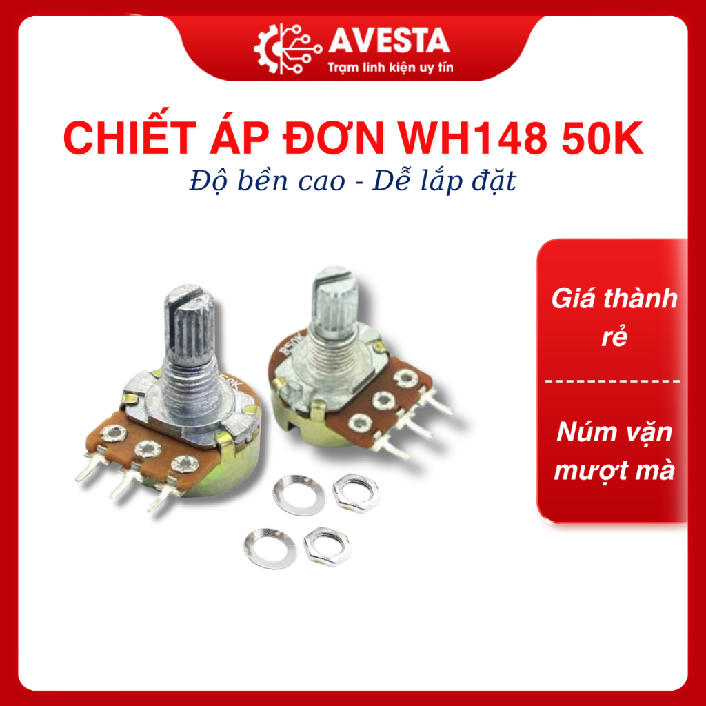 Chiết áp đơn 50K WH148-B50K 15mm Avesta