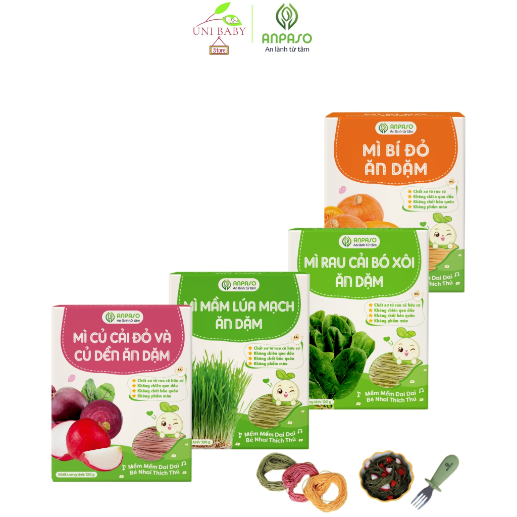 Mì rau củ ăn dặm Organic Anpaso, không qua chiên dầu, bổ sung chất xơ cho bé ăn dặm từ 6 tháng tuổi