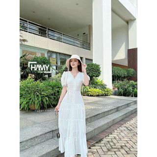 Đầm Cổ Tim Maxi Viền Ren