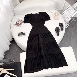 Đầm Cổ Tim Maxi Viền Ren