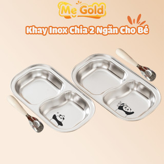 Khay Ăn Dặm 2 Ngăn Inox 316 Kèm Thìa Cho Bé Tập Ăn Dặm, Khay Inox 2 Ngăn Kèm Thìa Dành Cho Bé Tập Ăn Dặm
