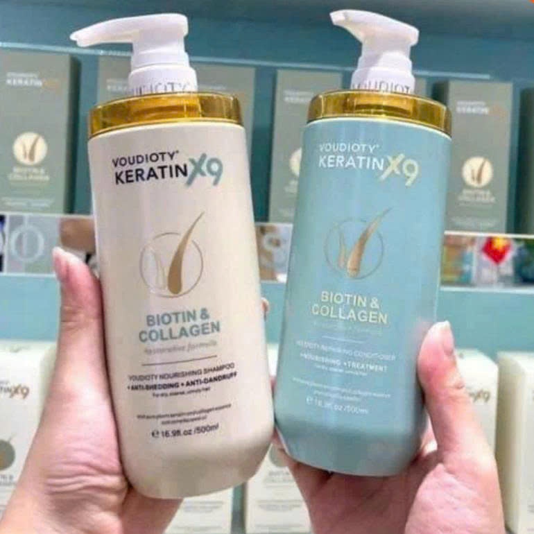 Dầu gội xả Keratin X9 Voudity 500ml (fullbox từng chai) phục hồi suôn mượt tóc