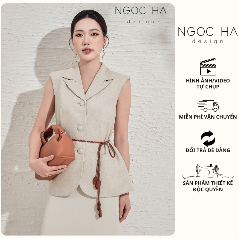 Áo Vest Nữ, Áo Vest Công Sở Audrey Top_ Áo Vest Linen Dáng Suông NGOC HA Design A1074