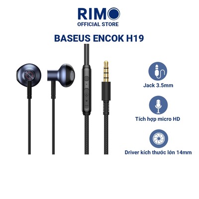 Tai nghe có dây Baseus Encok H19 có jack 3.5mm