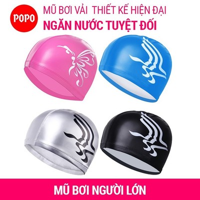 Mũ bơi người lớn POPO CA37 chất vải Spandex ngăn nước, chất liệu silicone an toàn
