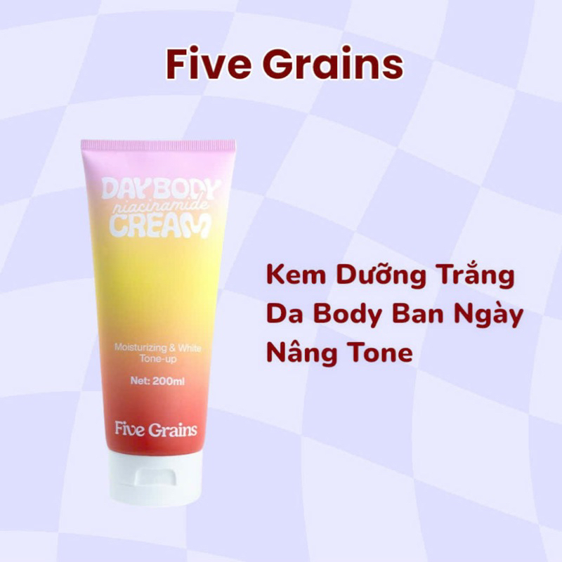 Kem Dưỡng Trắng Da Body Ban Ngày Five Grains 200ml, Nâng Tone Tức Thì Không Gây Bết Dính