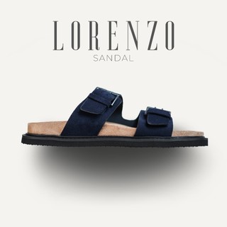  Dép da nam quai da lộn màu navy LORENZO SANDAL thời trang cao cấp Tonkin. 