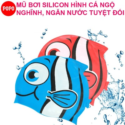 Nón bơi trẻ em hình ngộ nghĩnh POPO 1197 chất liệu silicone an toàn, cảm giác mềm mại khi đội cho bé
