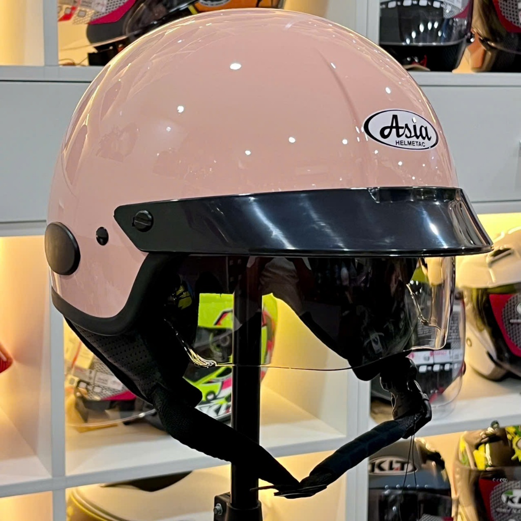 Nón Bảo Hiểm Nửa Đầu Kính Âm Asia MT139 Màu Hồng Kem Sữa-Chính Hãng Asia-Bảo Hành 1 Năm