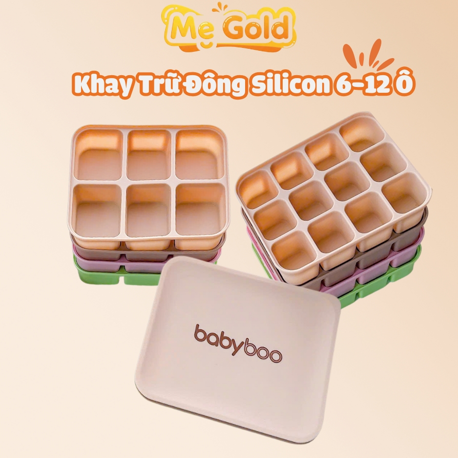 Khay trữ đông đồ ăn dặm silicone 6 ô và 12 ô kèm nắp bảo đảm an toàn, Khay đựng đồ ăn dặm cho bé Shopmegold1