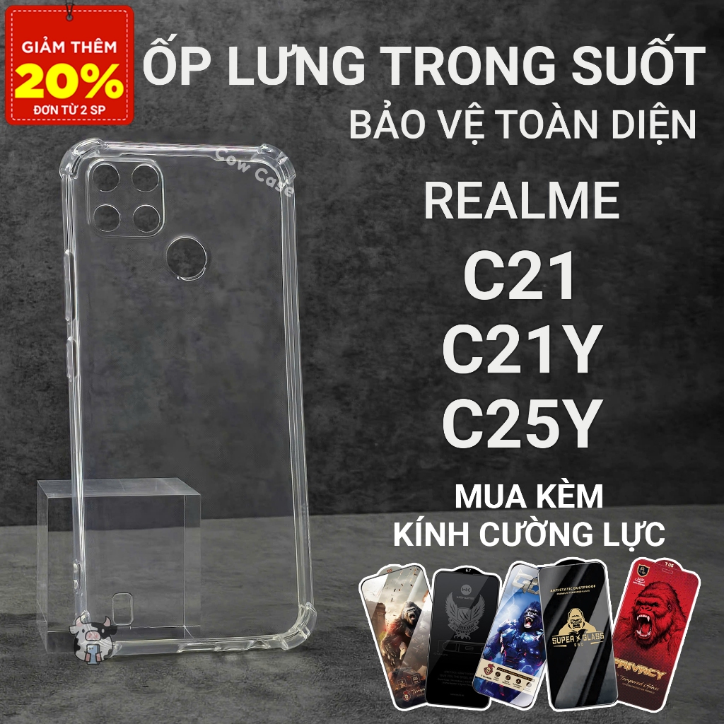 Ốp lưng Realme C21Y, C25Y, C21 Cowcase trơn trong suốt | Ốp điện thoại Realme dẻo bảo vệ camera đt t