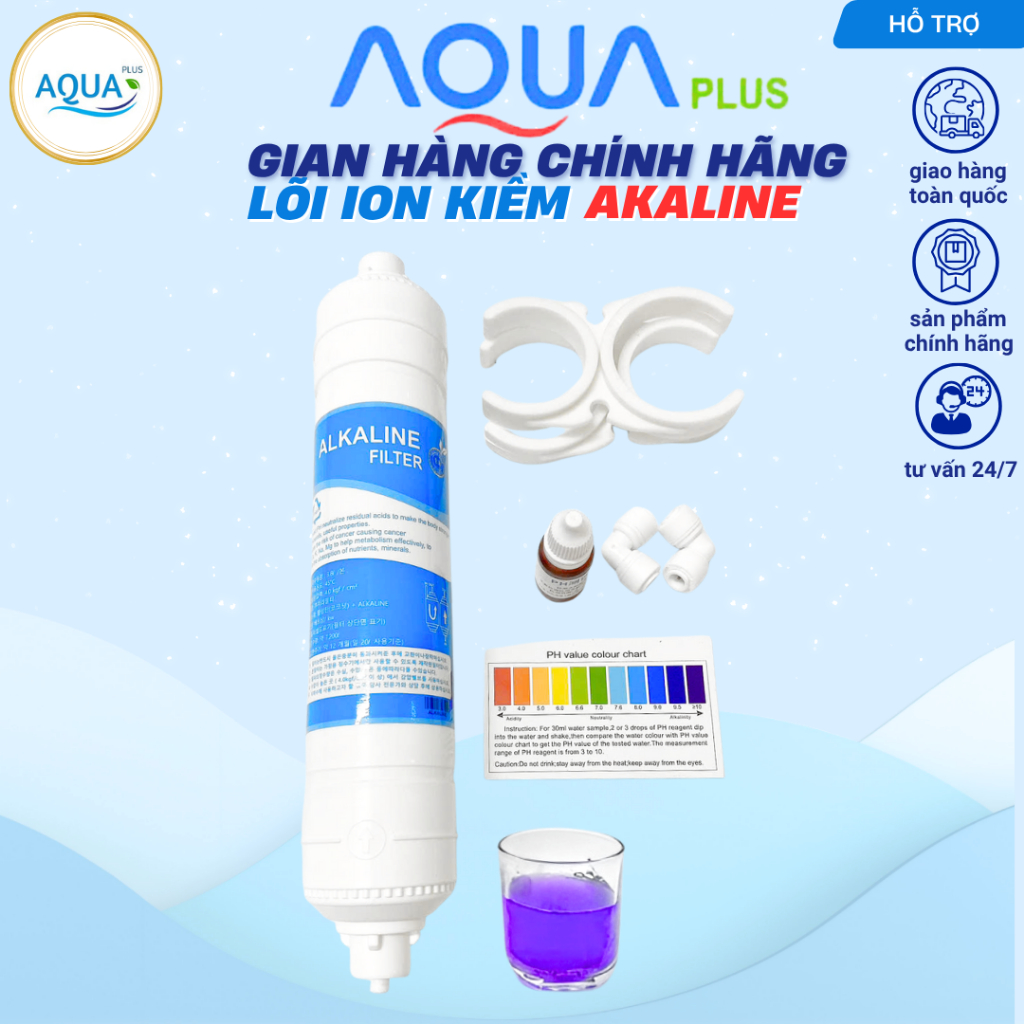 Lõi lọc nước tạo Ion Kiềm Alkaline nâng PH chống oxy hóa tặng kèm 01 lọ quỳ tím+bảng màu+2góc nhanh💥CAM KẾT CHÍNH HÃNG 💥