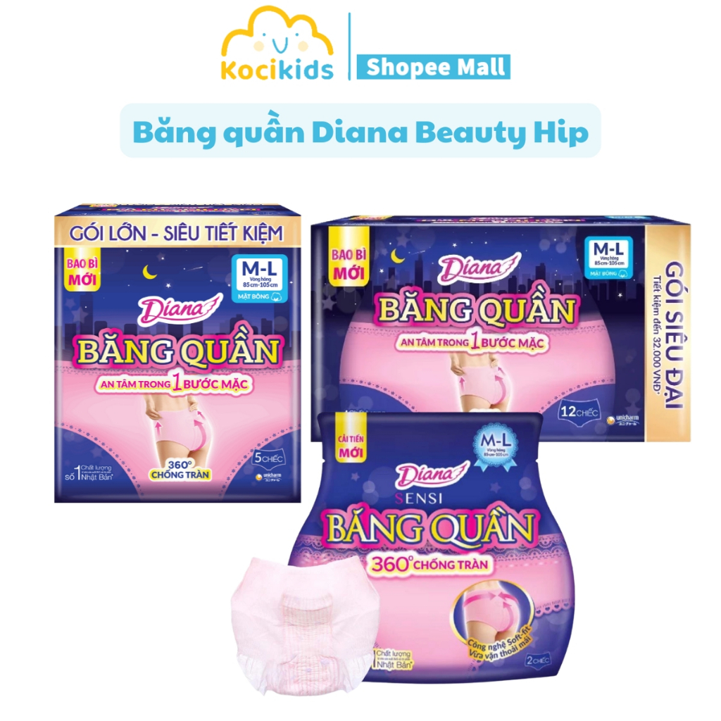 Băng vệ sinh quần, Băng sản dịch cho mẹ sau sinh Diana Sensi chống tràn 360 độ size L-XL vòng hông 90-115cm
