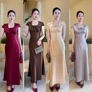  Đầm Lụa Cổ Vuông May 2 Lớp Phối Nơ Sang Trọng ADORA DRESS phù hợp đi chơi đi biển đi tiệc chất liệu lụa vân mai 2 lớp 