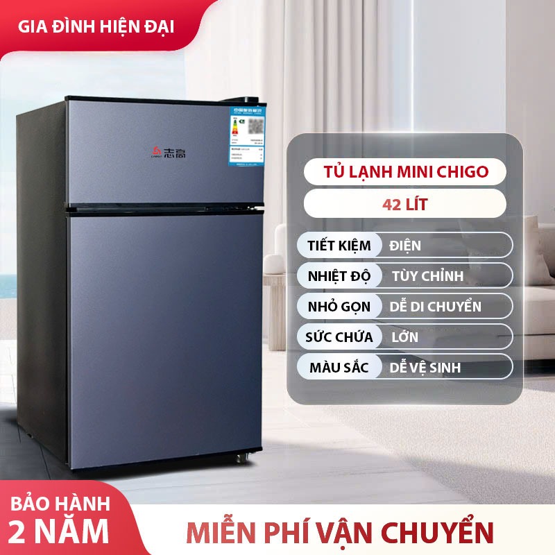 Tủ lạnh mini CHIGO 2 ngăn đá ngăn mát 42L điều chỉnh nhiệt độ - bảo hành 2 năm