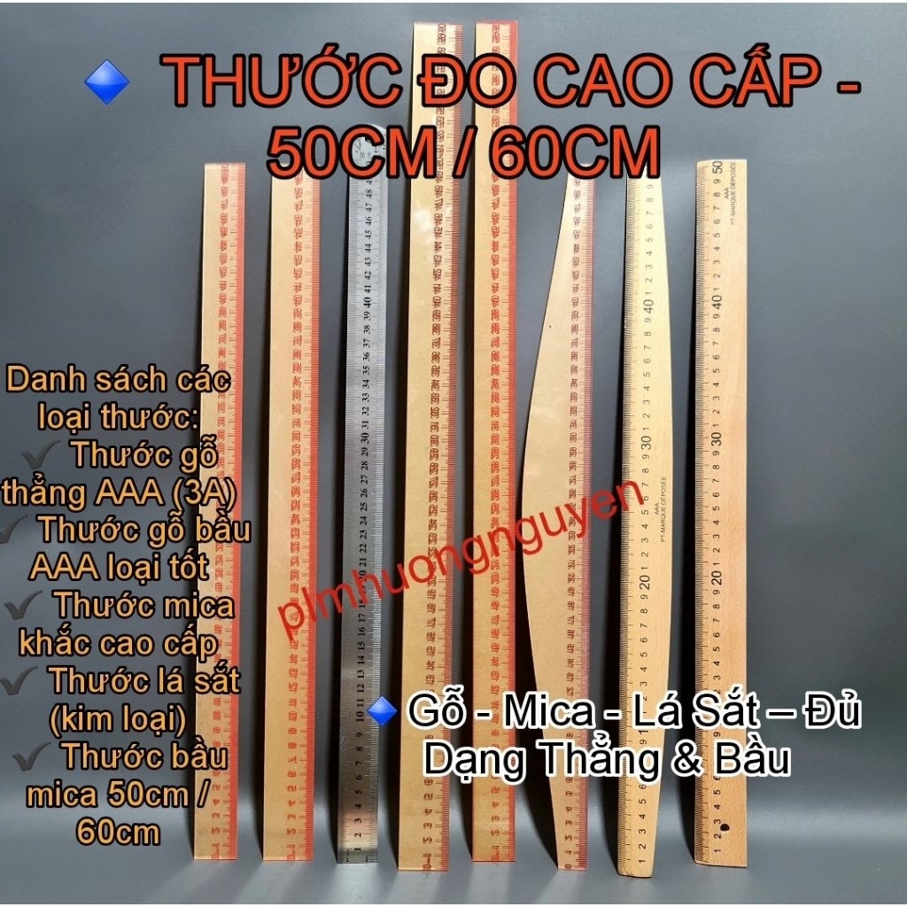 1 cây thước mica khắc thước gỗ AAA 50cm 60cm thước lá sắt 50cm