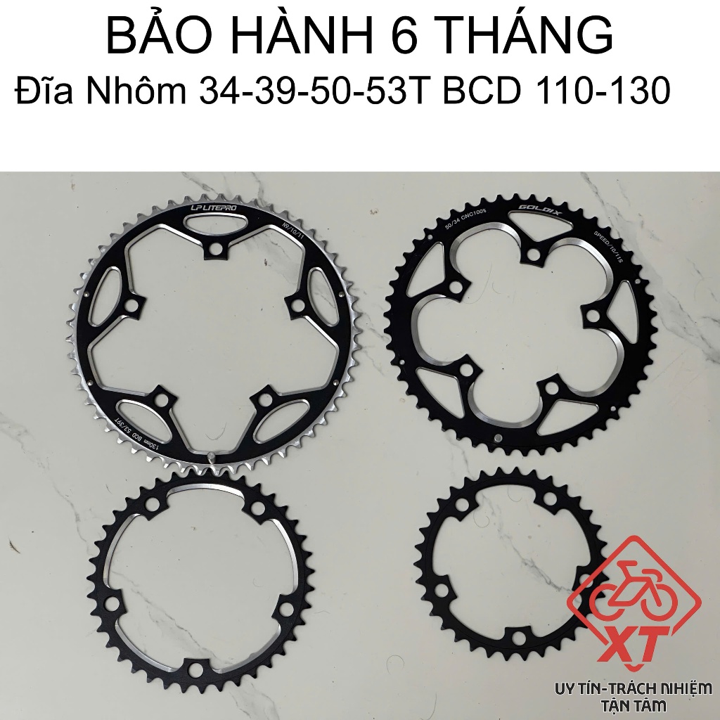 Đĩa nhôm xe đạp 34 / 39 / 50 / 53 răng, Đĩa rời xe đạp 110BCD 130BCD, Đĩa xích xe đạp BCD 110/130 34