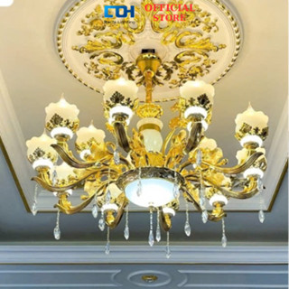 Đèn Chùm Thả Trần Tân Cổ Điển Trang Trí Biệt Thự,Phòng Khách Nhà Hàng Khách Sạn 15 Tay Đá Đúc _ĐÈN ITALY