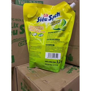 Lix Siêu Sạch Tui Nước Rửa Chén Siêu Sạch 3.2KG Ngọt Hương Chanh Loại Bỏ Vết Bẩn Cứng Đầu Tiện Lợi Dễ Sử Dụng Hàng Ngày