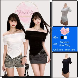Áo thun trễ vai vạt chéo chất thun gân dày dặn Freechoice áo kiểu phong cách Hàn Quốc