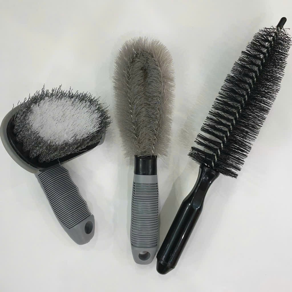 Combo 3 bộ chổi cọ rửa vành lazang + Bàn Chải Vệ Sinh Bánh Xe, Cọ đuôi chồn rửa xe