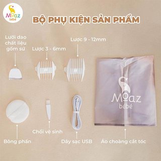 Tông đơ cắt tóc cho bé Moaz bebe MB100 có chức năng hút tóc, chống nước, bảo hành chính hãng 12 tháng