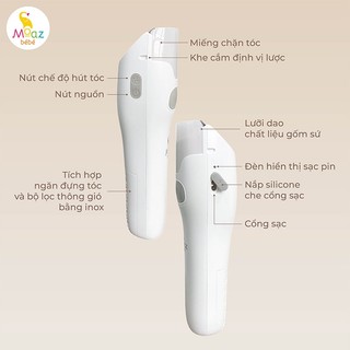 Tông đơ cắt tóc cho bé Moaz bebe MB100 có chức năng hút tóc, chống nước, bảo hành chính hãng 12 tháng