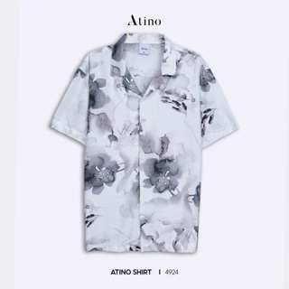 Áo sơ mi CUBAN SHIRT cộc tay nam ATINO vải lụa họa tiết Form Regular L.1.4924