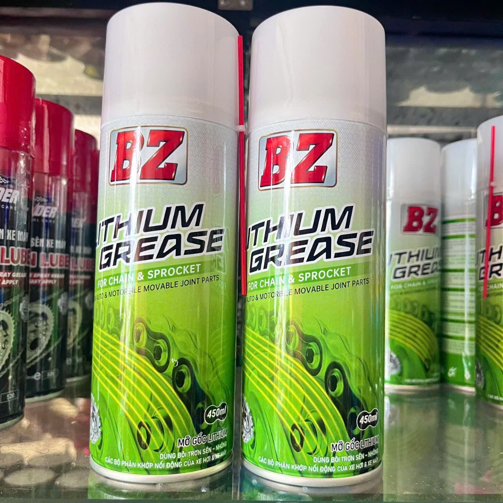 Dưỡng sên BZ Mỡ Bò Xanh Lithium 450ml Chính Hãng, Chống Văng, Cao Cấp, Sử Dụng Hiệu Quả Cho Mọi Loại Sên