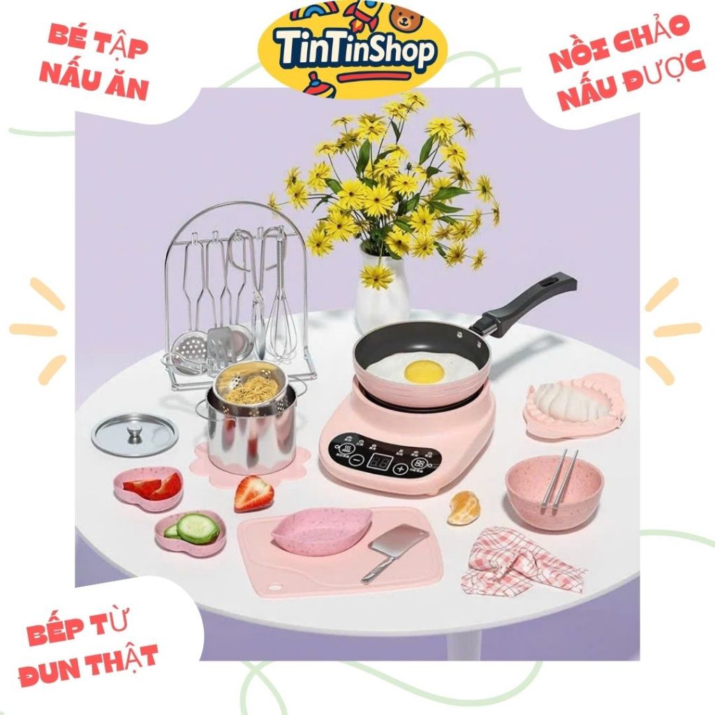 Đồ chơi nấu ăn thật bằng inox bộ bếp nấu ăn cho bé kèm bếp từ đồ chơi nấu ăn mini thật đồ chơi nấu ă
