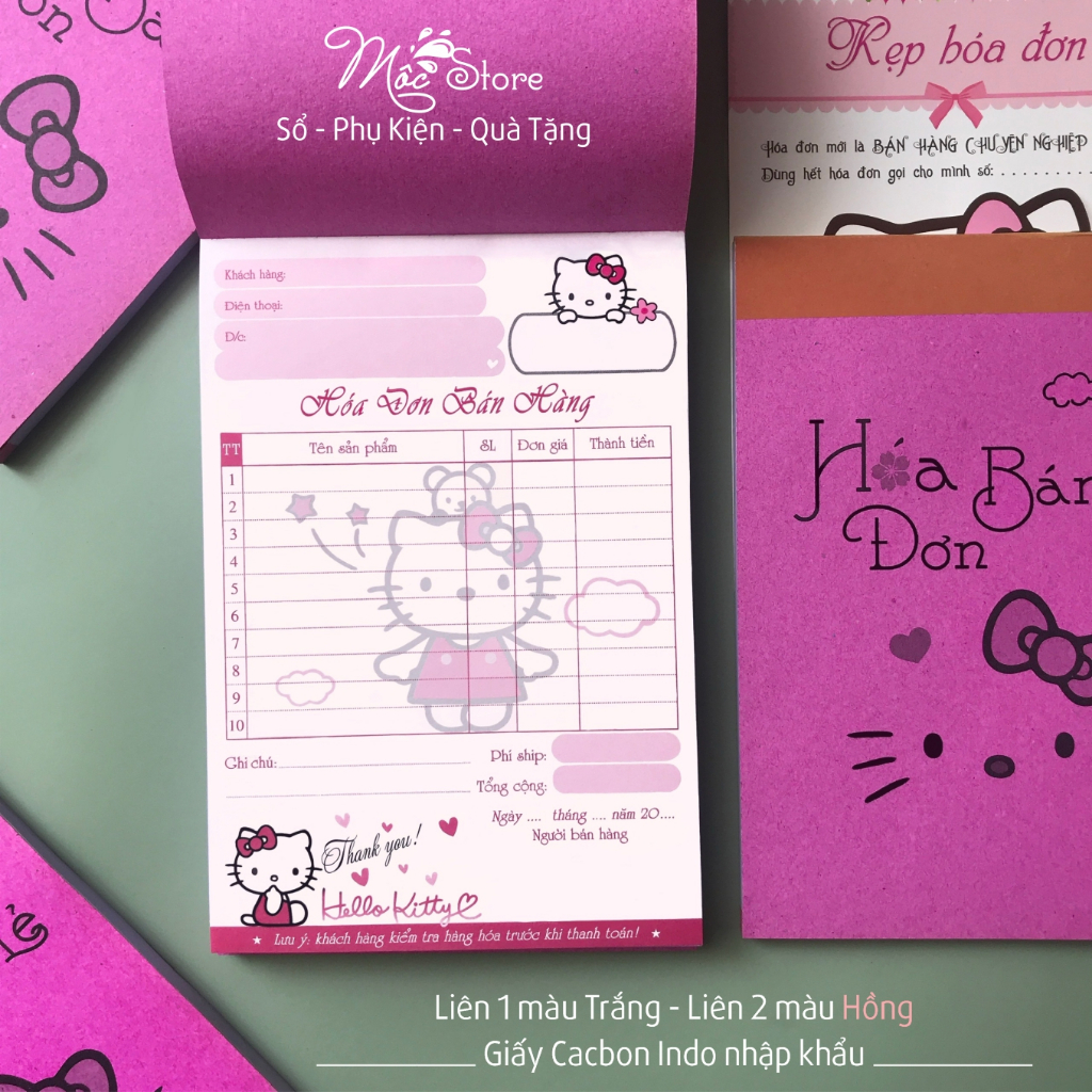 Hoá đơn KITTY - HOA SEN - Mèo Thần Tài - Totoro 2 liên loại TO (Tự in xuống)