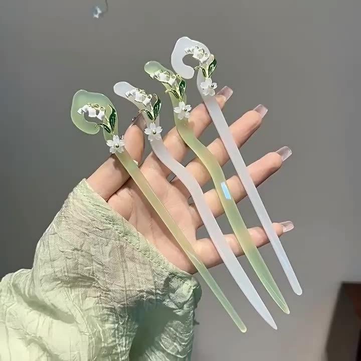 Trâm cài tóc hình hoa linh lan xanh pastel siêu xinh cho nữ mùa hè,trâm cài tóc phong cách cổ xưa ponny