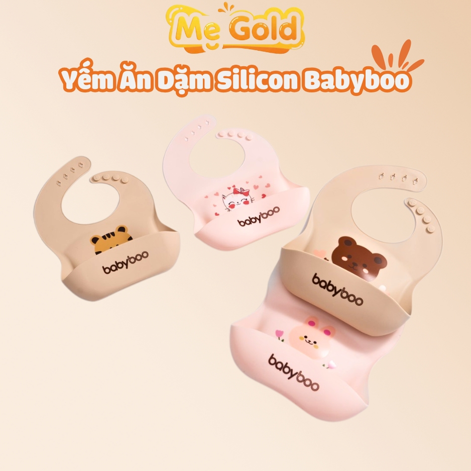 Yếm ăn dặm silicon BabyBoo cho bé có máng hứng, Yếm ăn dặm cho bé silicon có máng hứng chất liệu mềm nhẹ
