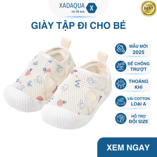 Giày Tập Đi Cho Bé Trai Bé Gái Mẫu Mới 2025 Đế Mềm Chống Trượt Mỏng Nhẹ Thoáng Khí Có Quai Dán XDQ06