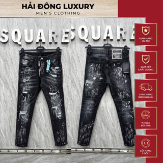 Quần Jean DSQ Xám Khói Bản Vá Rách Vẩy Sơn Siêu Đẹp Đính Kèm Tag QR Xanh Hàng Chuẩn Loại 1 Đầy Đủ Tem Mác