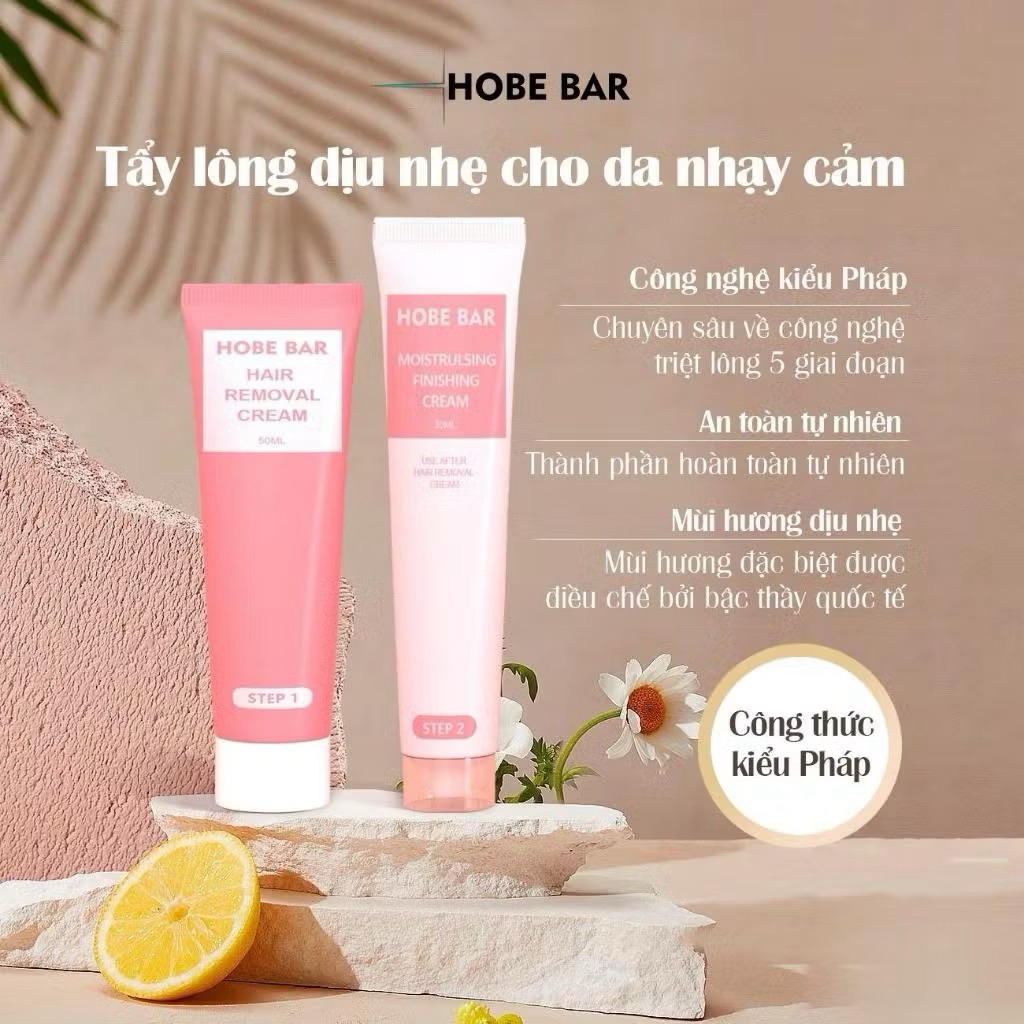 (Kem Tấy Lông + Gel Dưỡng)  Kem Tẩy Lông Dịu Nhẹ Chiết Xuất Thực Vật HOBE BAR