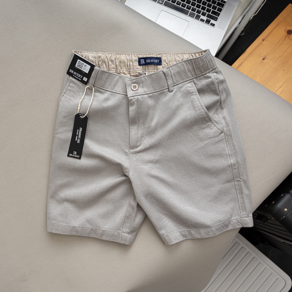Quần short linen Nam Lenzo mềm mịn thoáng mát, form regular - Bravery